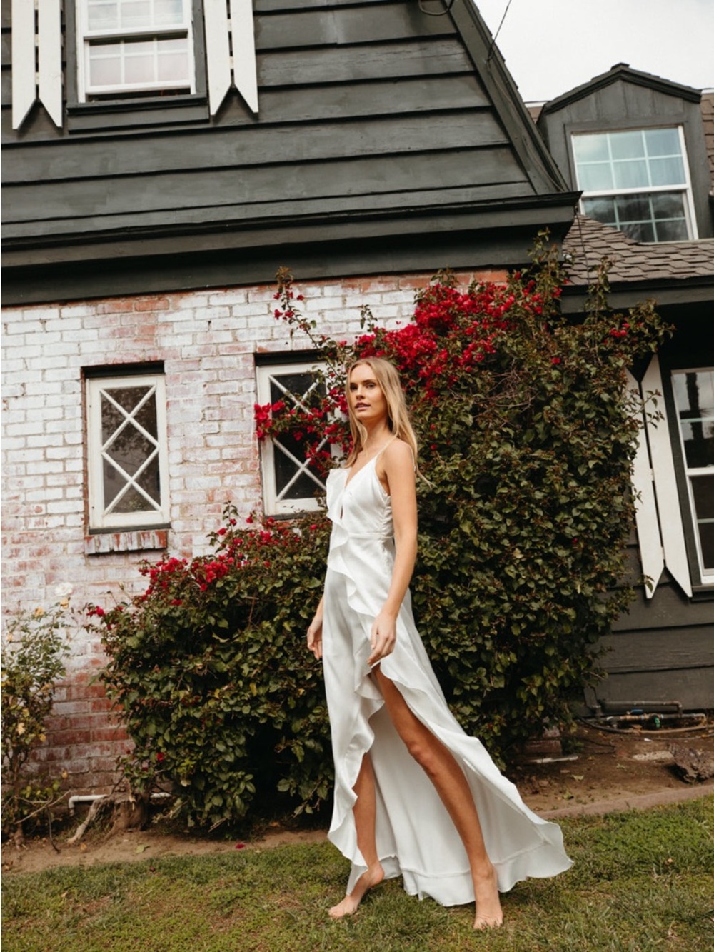 Vow'd White Ruffle High Low Maxi Dress Wedding Gown